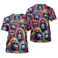 Street Art Style Cool Gorilla Hawaiian Golf Shirt, Tropical Theme Golf Shirts For Men