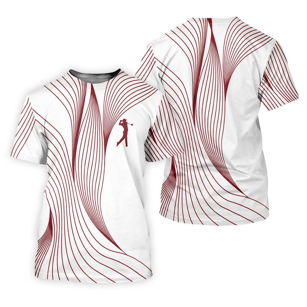 Geometric Line Wavy Line Maroon And White Golf Shirts For Men, Men's Golf Shirt, Polo Shirts For Men