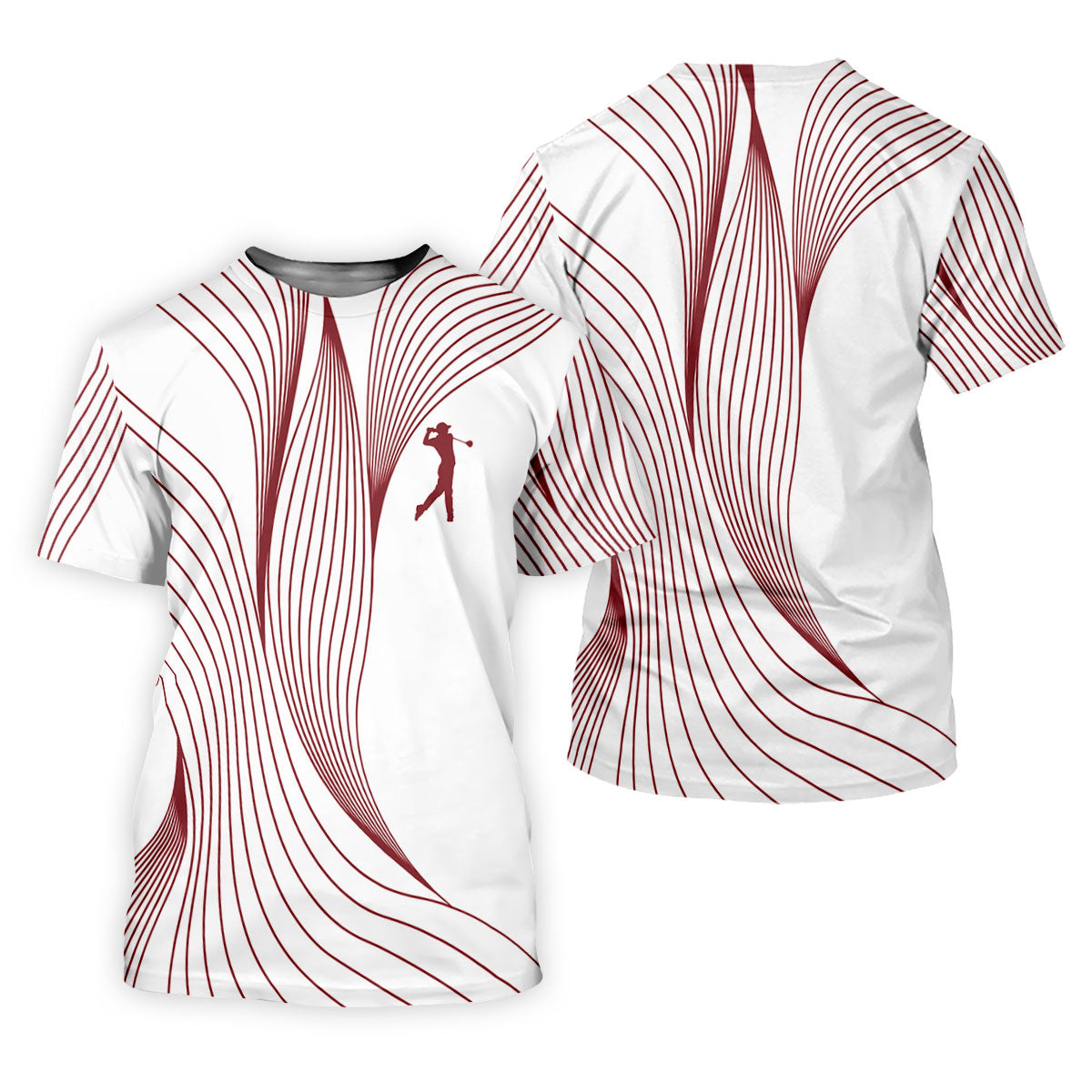 Geometric Line Wavy Line Maroon And White Golf Shirts For Men, Men's Golf Shirt, Polo Shirts For Men