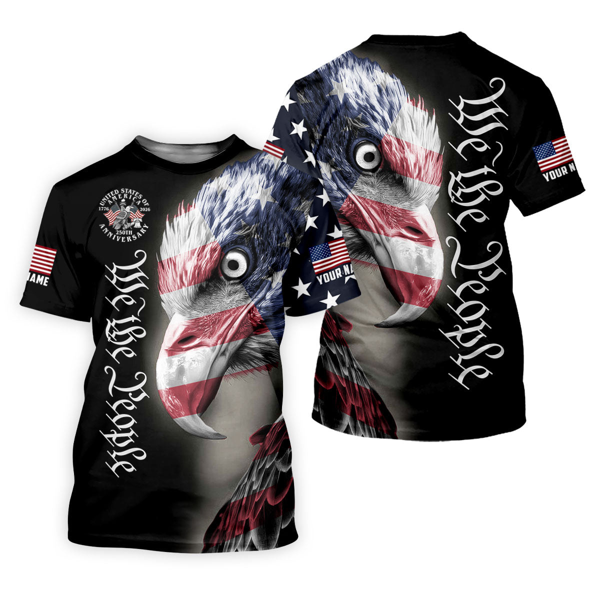 We The People Patriotic Bald Eagle 250 Years American Flag Golf Shirt, 250 Years 4th Of July Golf Shirts For Men