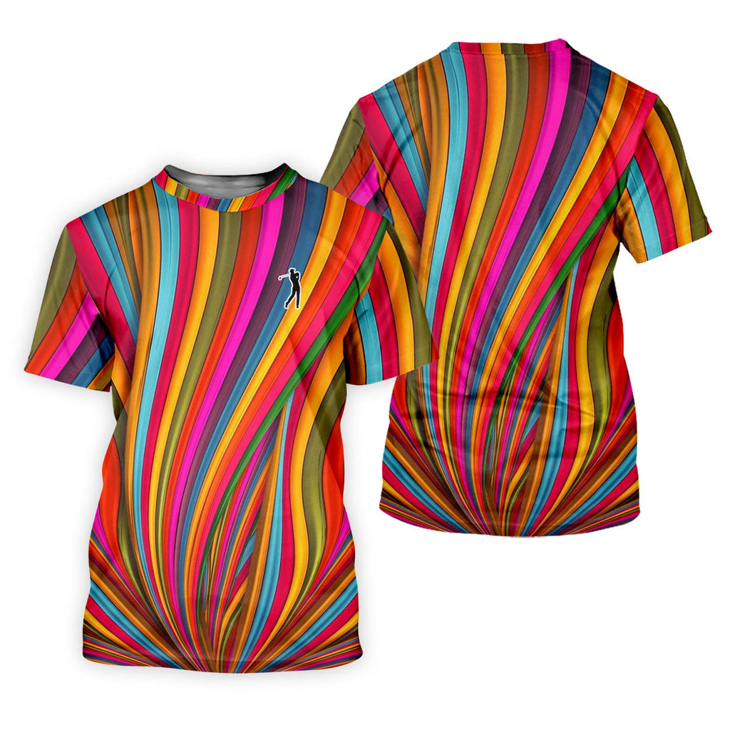 Rainbow Wave Golfer Silhouette Cinco De Mayo Celebration Fiesta Themed Golf Shirts For Men
