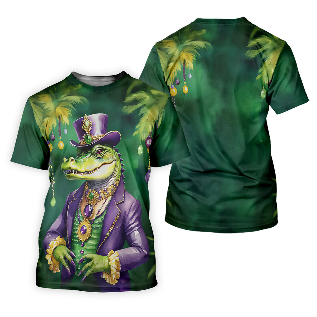 Mardi Gras Alligator Green Golf Shirt, Men's Funny Golf Shirts, Polo Shirts For Men, Golf Shirts For Men