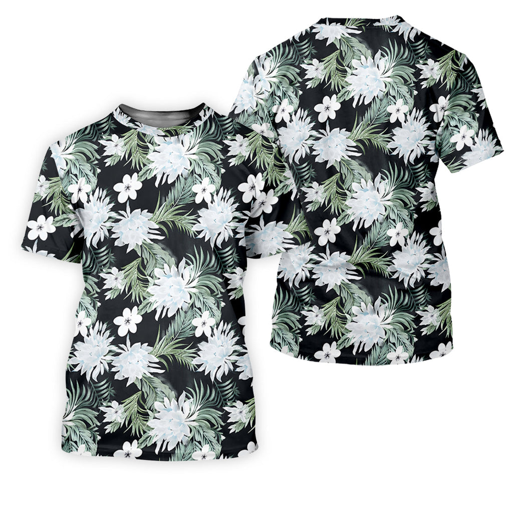 White Flower Tropical Hawaiian Vibe Golf Tops For Men, Golf Shirts For Men, Golf Gift For Men