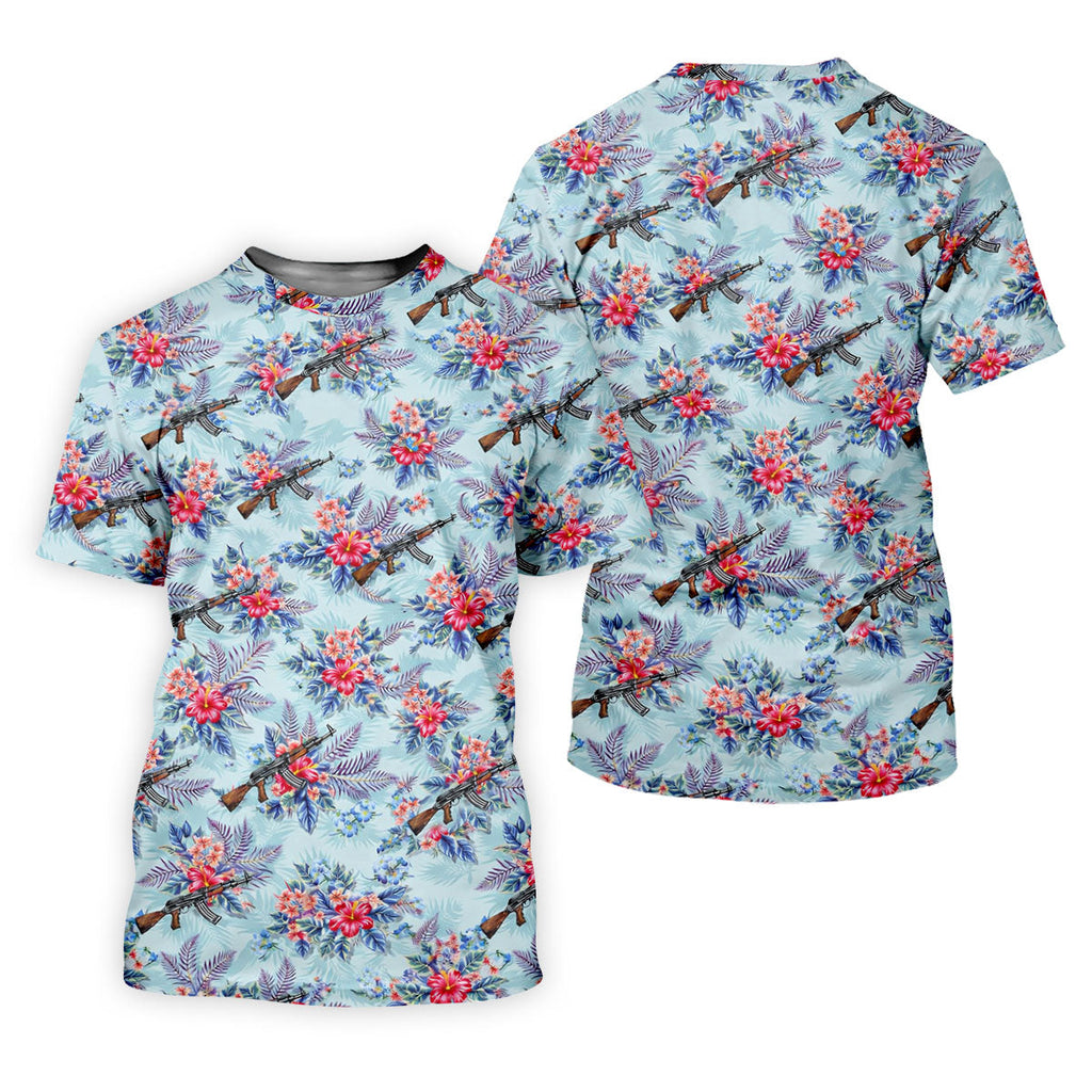 Hawaiian Floral Military Theme Light Blue Golf Shirt, Golf Shirts For Men, Polo Shirts For Men
