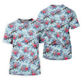 Hawaiian Floral Military Theme Light Blue Golf Shirt, Golf Shirts For Men, Polo Shirts For Men