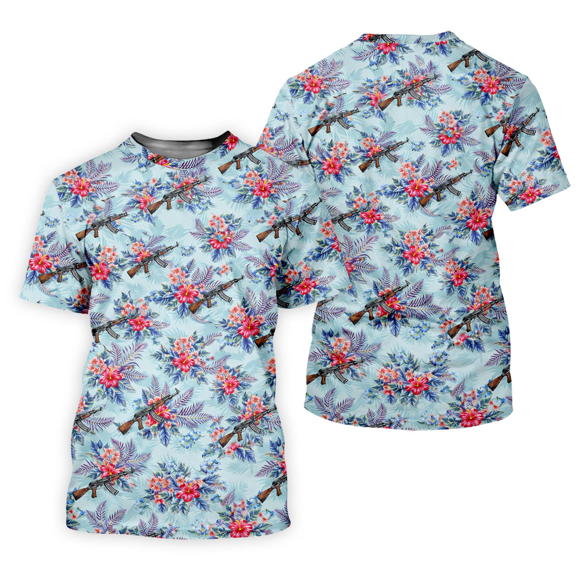 Hawaiian Floral Military Theme Light Blue Golf Shirt, Golf Shirts For Men, Polo Shirts For Men