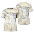Vintage Lake Huron Map UPF Shirt, Long Sleeve Fishing Shirt For Men, Fishing Sun Shirt