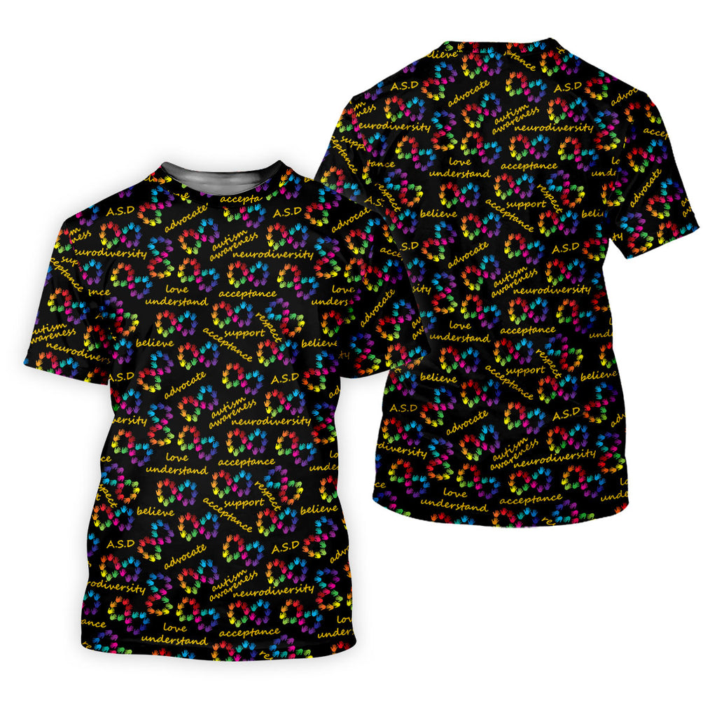 Rainbow Infinity Symbol Autism Awareness Colorful Handprint Golf Shirts For Men, Polo Shirts For Men