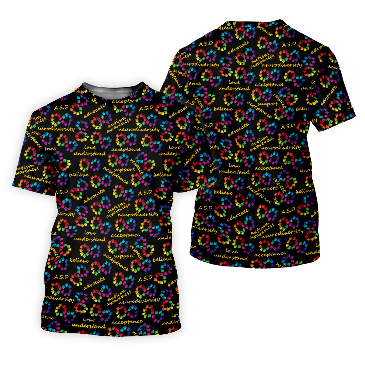 Rainbow Infinity Symbol Autism Awareness Colorful Handprint Golf Shirts For Men, Polo Shirts For Men