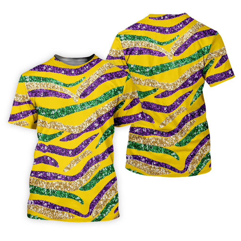 Purple Green Gold Sequin Pattern Yellow Golf Shirt, Mardi Gras Golf Shirt, Polo Shirts For Men