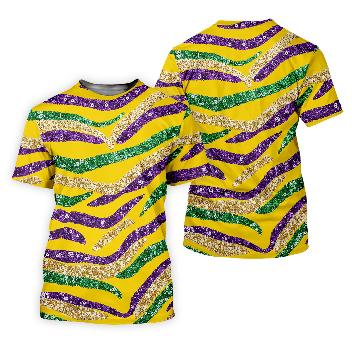 Purple Green Gold Sequin Pattern Yellow Golf Shirt, Mardi Gras Golf Shirt, Polo Shirts For Men