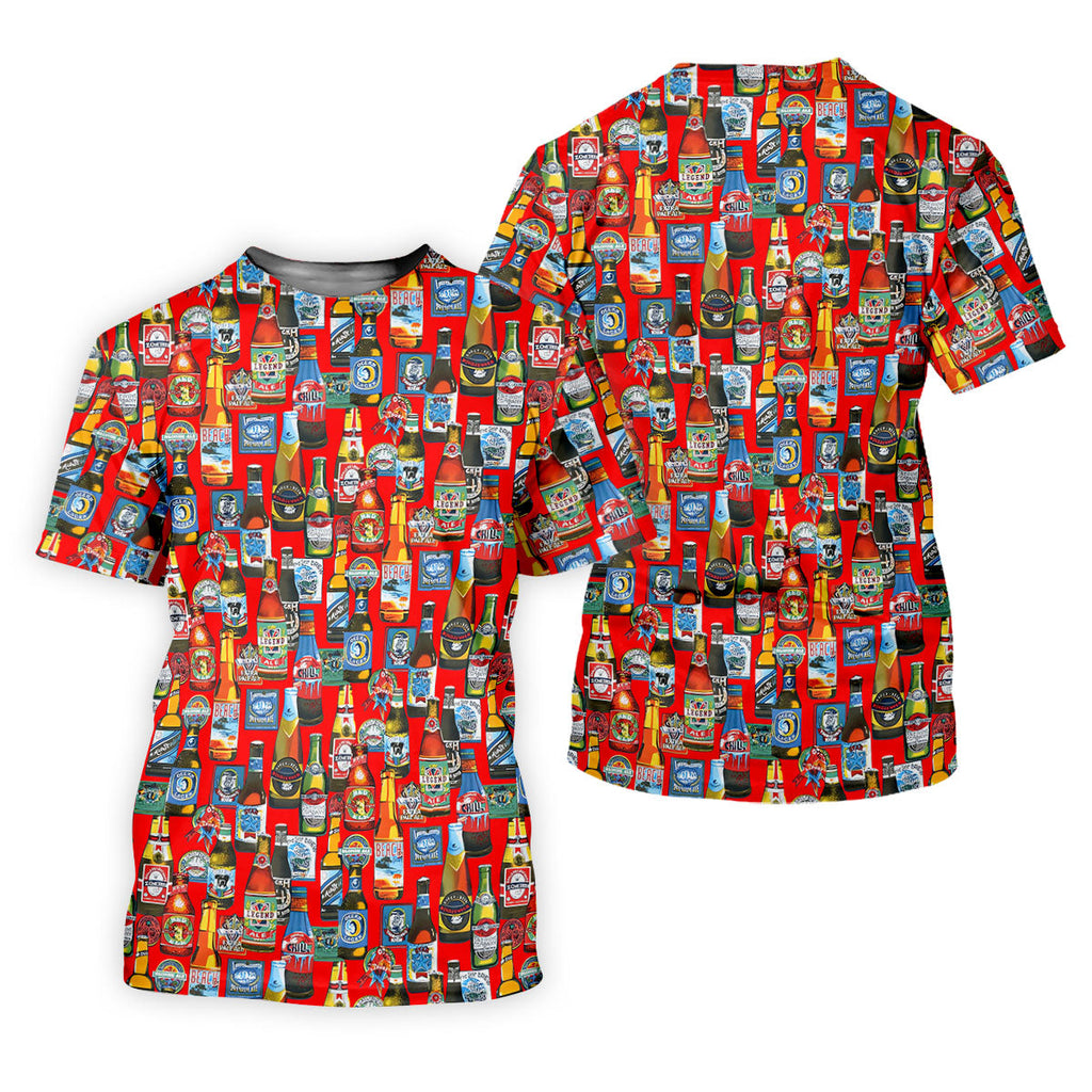 Beer Bottle Labels Red Golf Shirt, Men's Funny Golf Shirts, Golf Tops For Men, Golf Shirts For Men