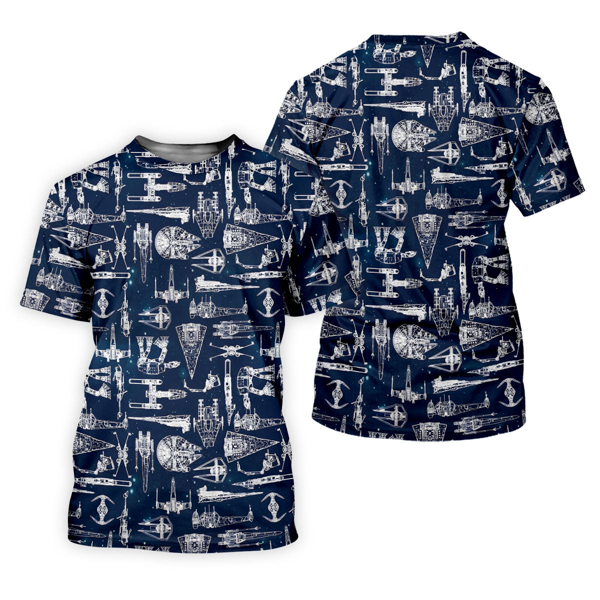 Line-art Sketches Sci-Fi Spacecraft Dark Navy Golf Shirts For Men, Polo Shirts For Men, Golfing Apparel
