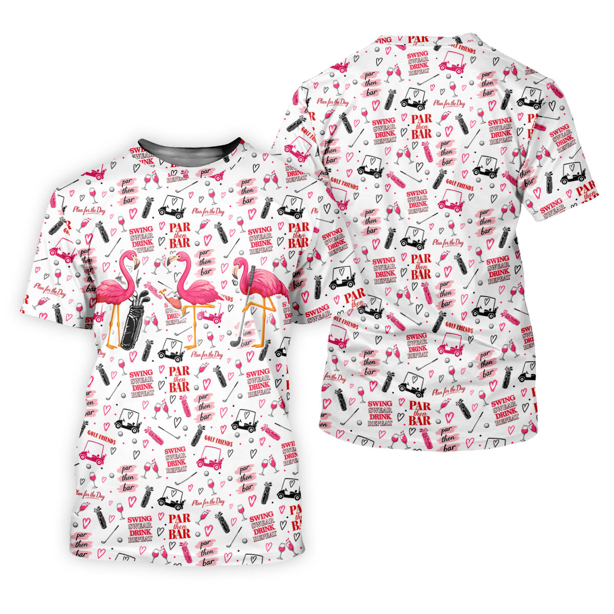 Par Then Bar Flamingo Golf Shirt, Tropical Party Polo Shirts For Men, Golf Shirts For Men