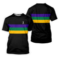 Mardi Gras Purple Green Gold Horizontal Stripes Black Golf Shirt, Golf Tops For Men, Polo Shirts For Men