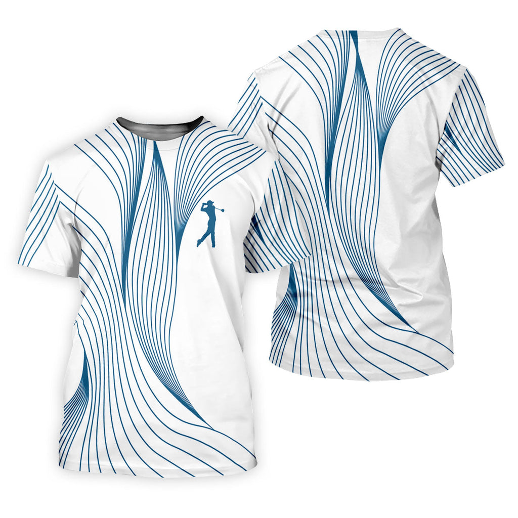 Geometric Line Wavy Line Blue And White Golf Shirts For Men, Men's Golf Shirt, Polo ShirtFor Men