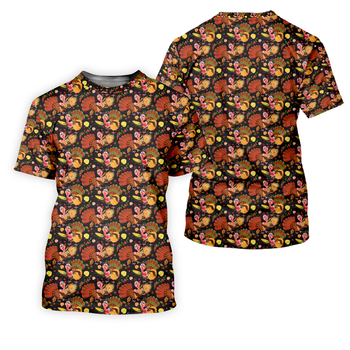 Turkey Pumpkin Thanksgiving Holiday Black And Brown Polo Shirts For Men, Golf Gift For Men