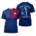 Stop Looking At My Putt US Flag Pattern Funny Golf Shirt, 250 Years 4th Of July Patriotic Golf Shirts For Men
