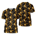 Yellow Hibiscus Flower Black Hawaiian Golf Shirt, Tropical Vibe Golf Shirts For Men