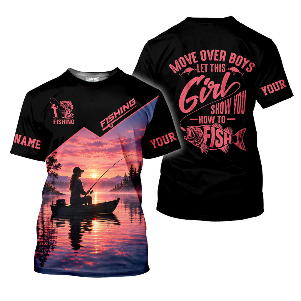 Move Over Boys Girl Shows How To Fish Pink UPF Shirt, Fishing Shirt For Women, Bass Fishing Shirt
