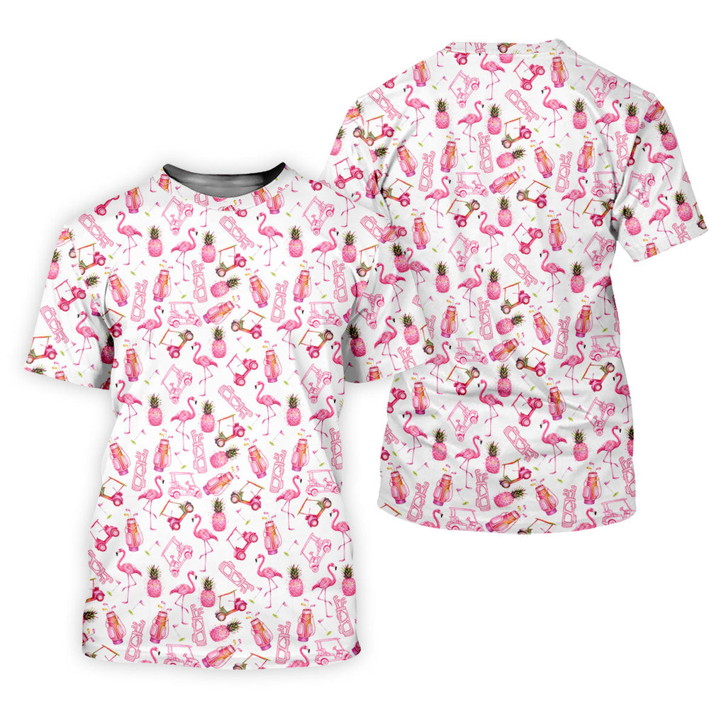 Funny Flamingo Pink Pineapple Tropical Vibe Golf Tops For Men, Men's Funny Golf Shirts, Polo Shirts For Men