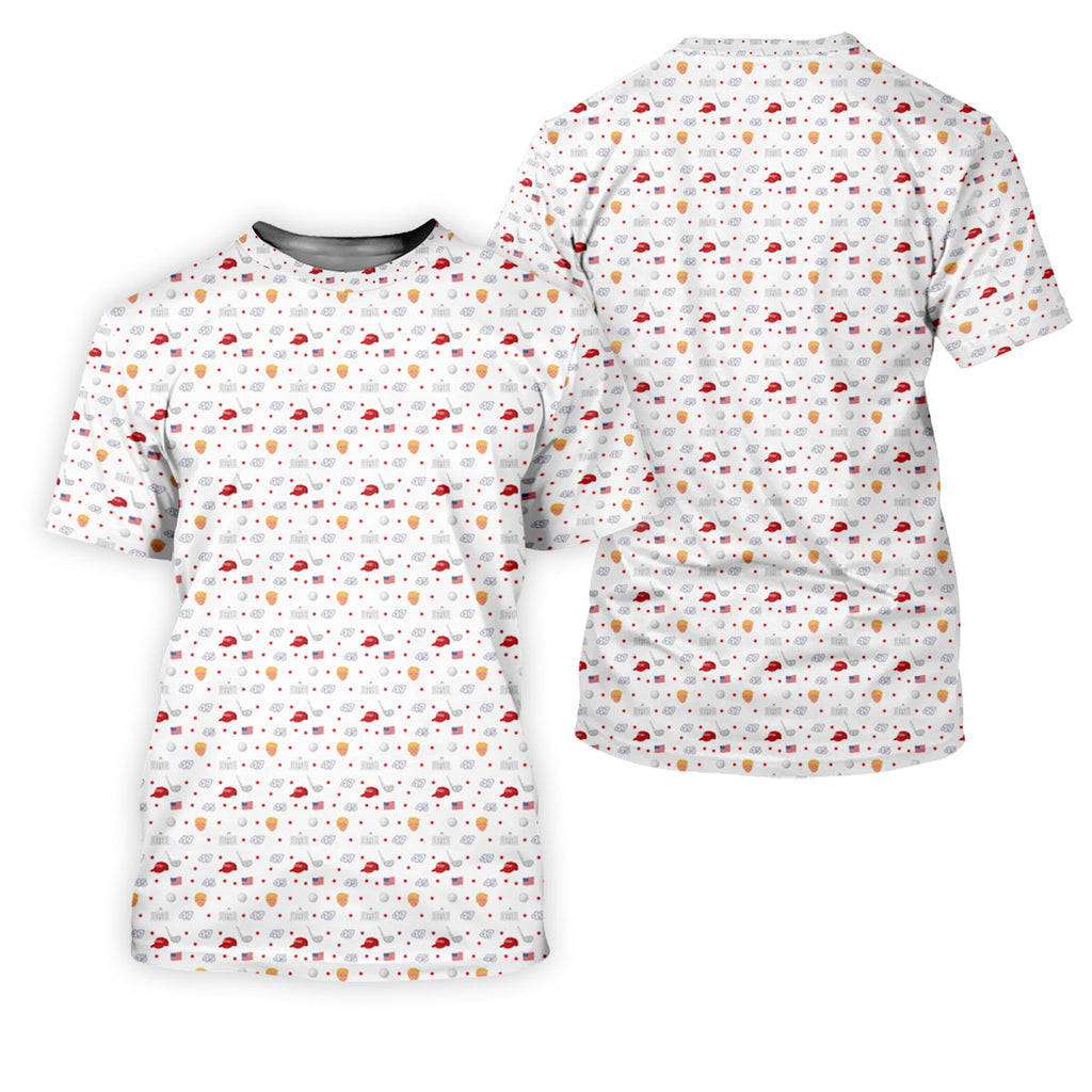 45 47 US Flag Pattern White Golf Shirt, Funny Golf Shirt, Golf Shirts For Men, Golf Gift For Men