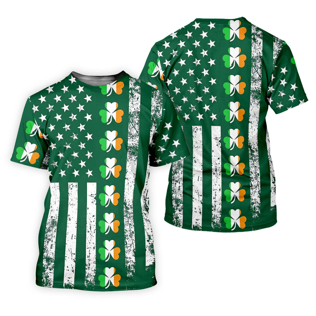Irish Shamrock Vertical Stripes St Patrick's Day Golf Shirt, Polo Shirts For Men, Golf Shirts For Men