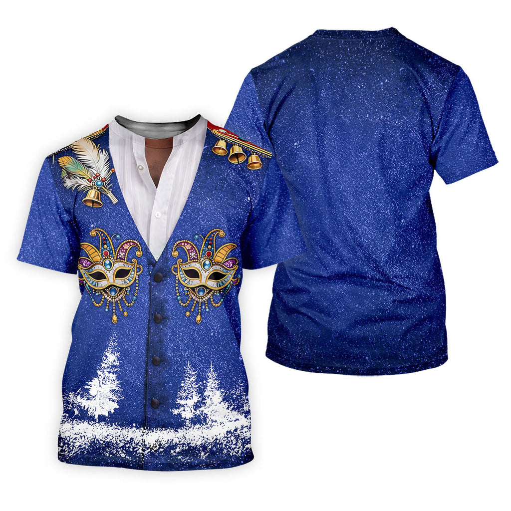 Masquerade Mask Feather Mardi Gras Glitter Print Blue Golf Shirt, Polo Shirts For Men, Golf Shirts For Men