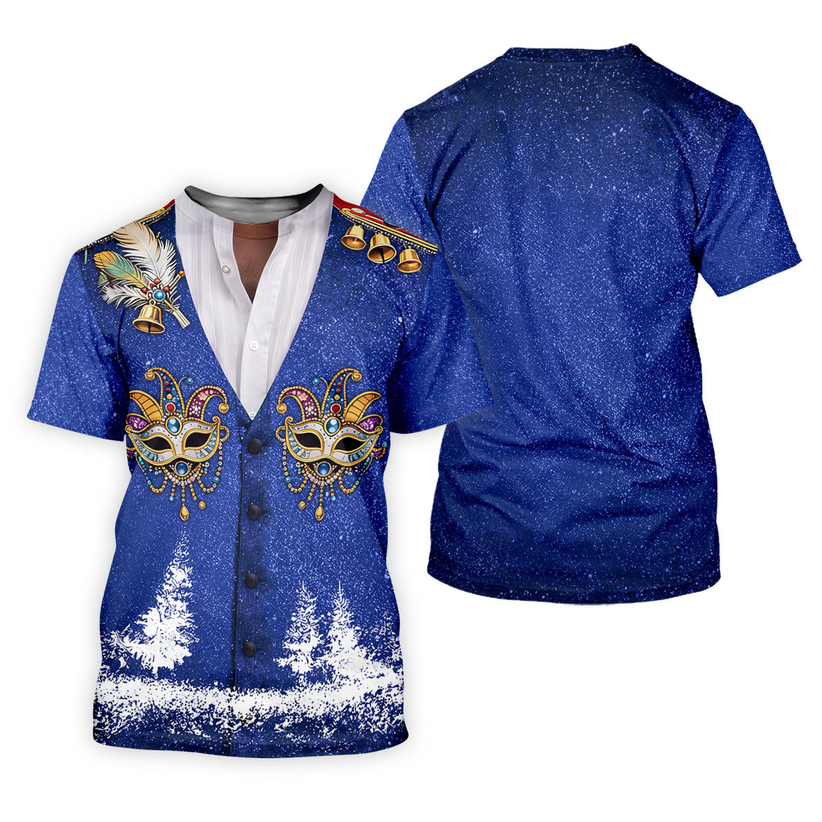 Masquerade Mask Feather Mardi Gras Glitter Print Blue Golf Shirt, Polo Shirts For Men, Golf Shirts For Men