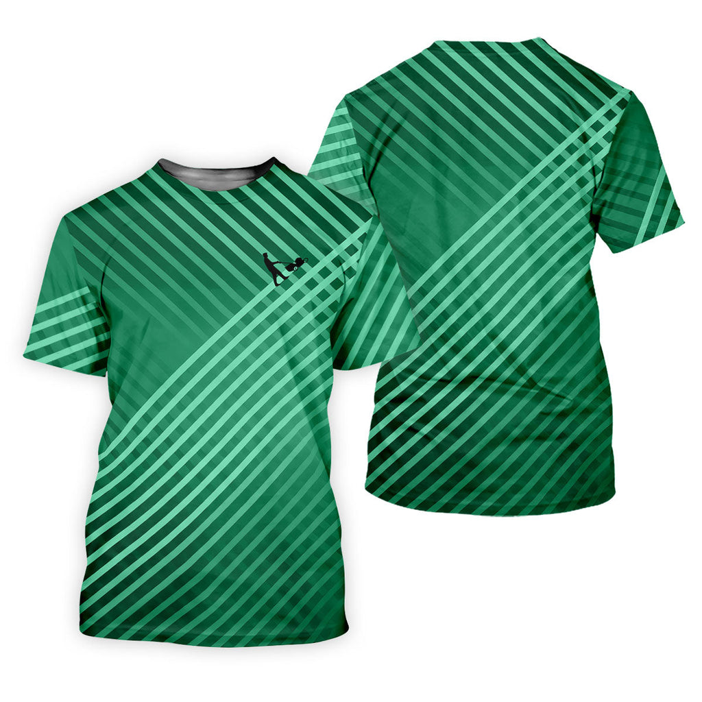 Green And White Striped Pattern Golf Tops For Men, Performance Golf Shirt, Polo Shirts For Men