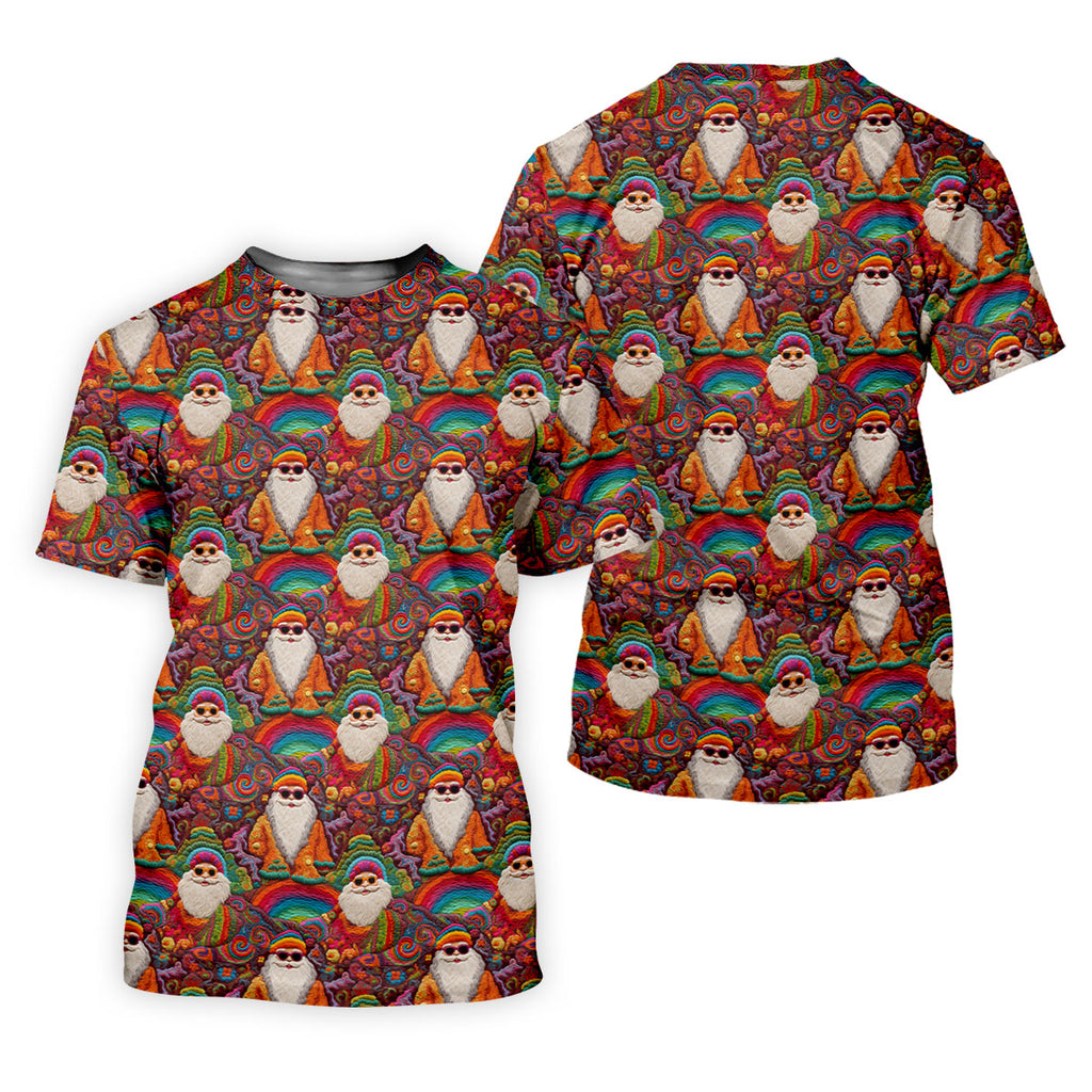 Groovy Hippie Santa Seamless Pattern Golf Shirts, Gifts For Golf Lovers, Christmas Golf Shirt, Golfing Apparel