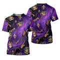 Golden Fleur De Lis Trumpet And Saxophone Mardi Gras Masquerade Mask Purple Golf Shirt, Golf Shirts For Men