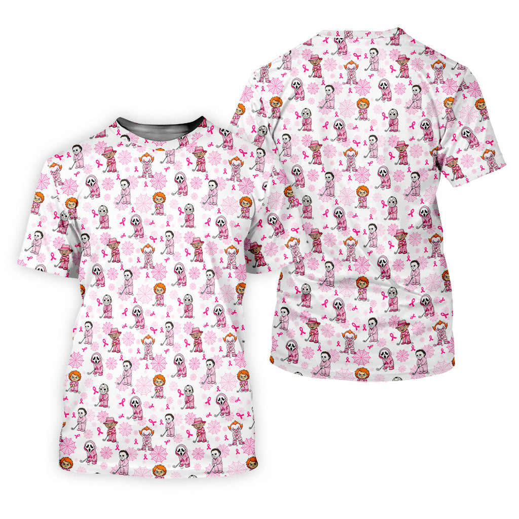 Halloween Horror Character Breast Cancer Polo Shirt, Ladies Golf Tops, Printed Golf Shirt