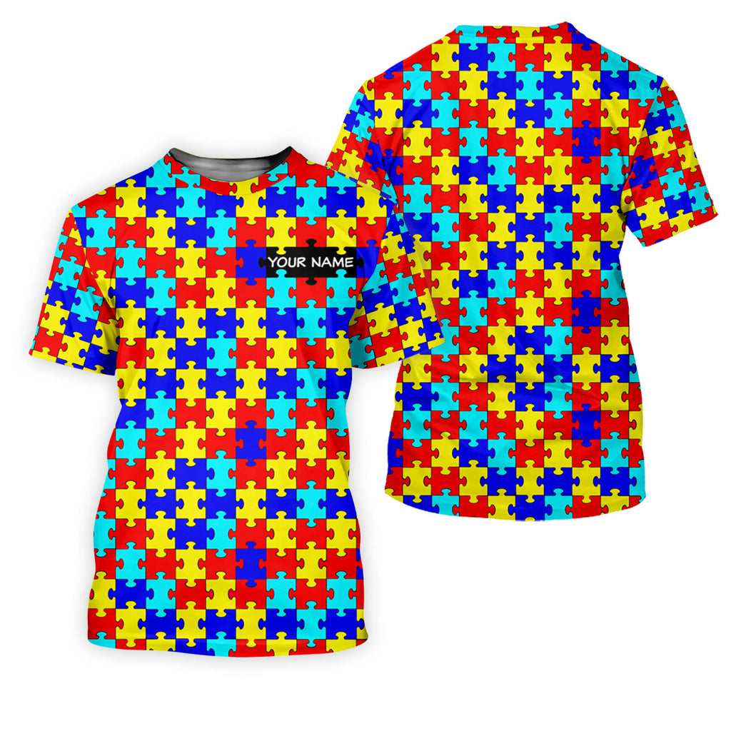 Autism Awareness Colorful Puzzle Pattern Golf Tops For Men, Polo ShirtFor Men, Golf Shirts For Men