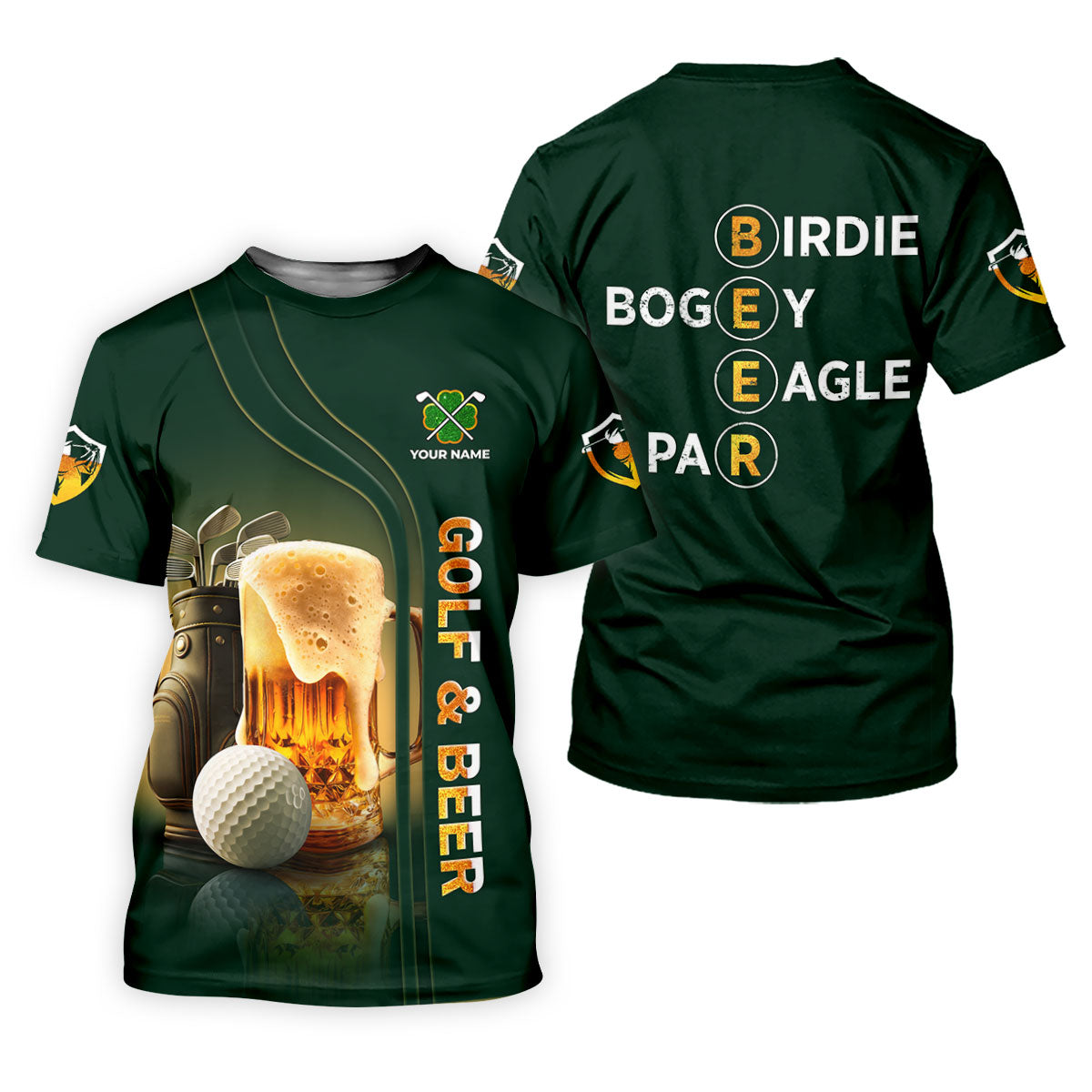Golf Beer Birdie Bogey Eagle Par St Patrick's Day Green Golf Polos For Men, Golf Shirts For Men, St Patricks Day Golf Shirt