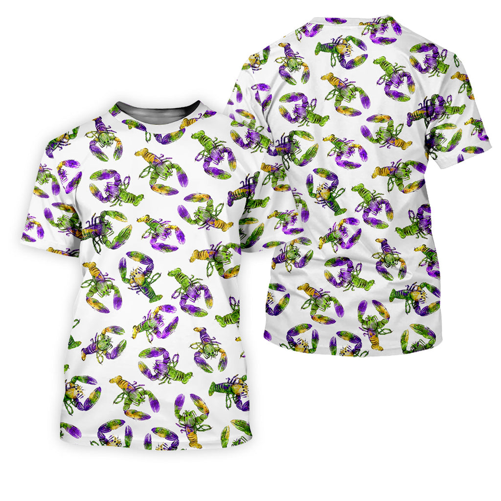 Purple Green Gold Crawfish Pattern Mardi Gras Golf Shirt, Polo Shirts For Men, Golf Shirts For Men