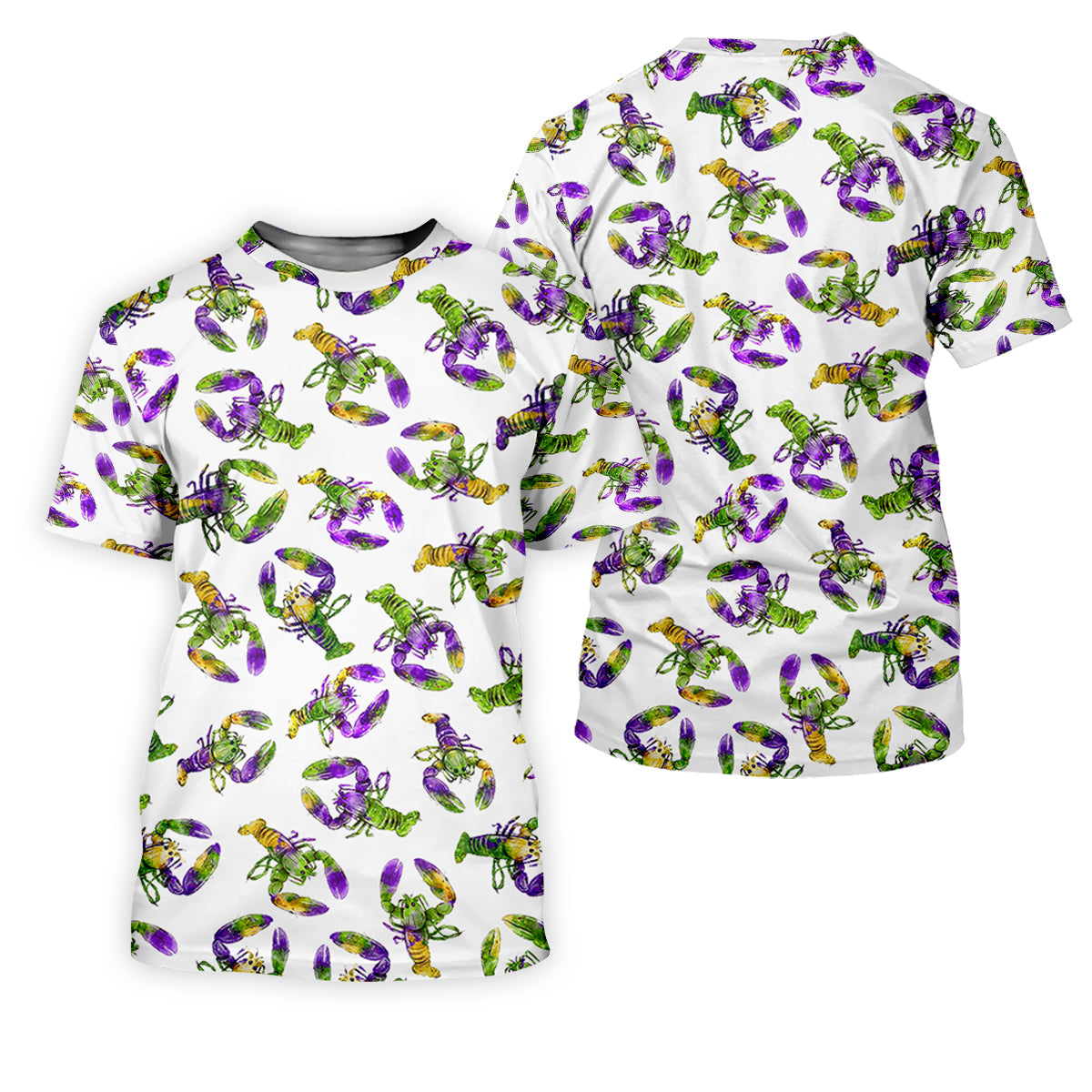 Purple Green Gold Crawfish Pattern Mardi Gras Golf Shirt, Polo Shirts For Men, Golf Shirts For Men