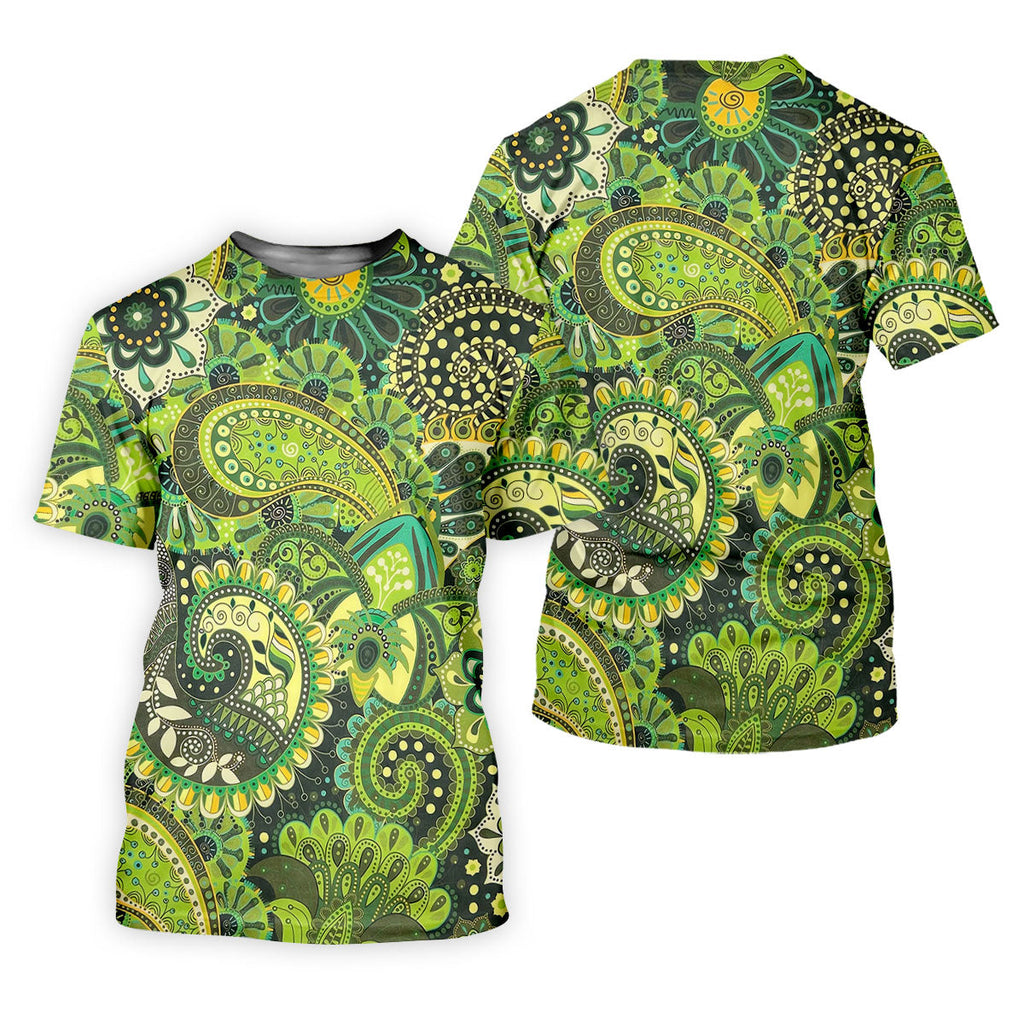 Paisley Print Green Golf Shirt, Golf Tops For Men, Polo Shirts For Men, Golf Shirts For Men