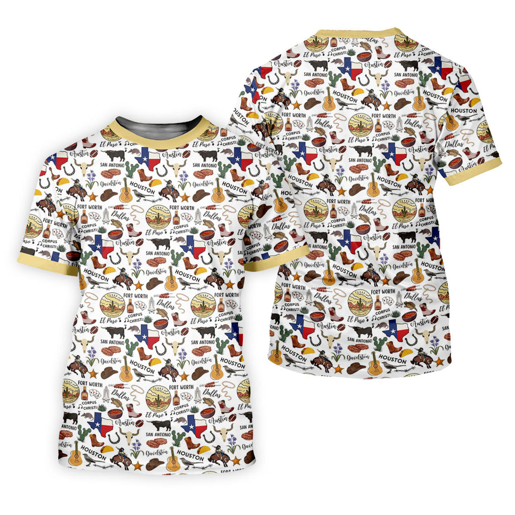 Texas Symbols Western Theme Doodle Style Golf Tops For Men, Polo Shirts For Men, Golf Shirts For Men