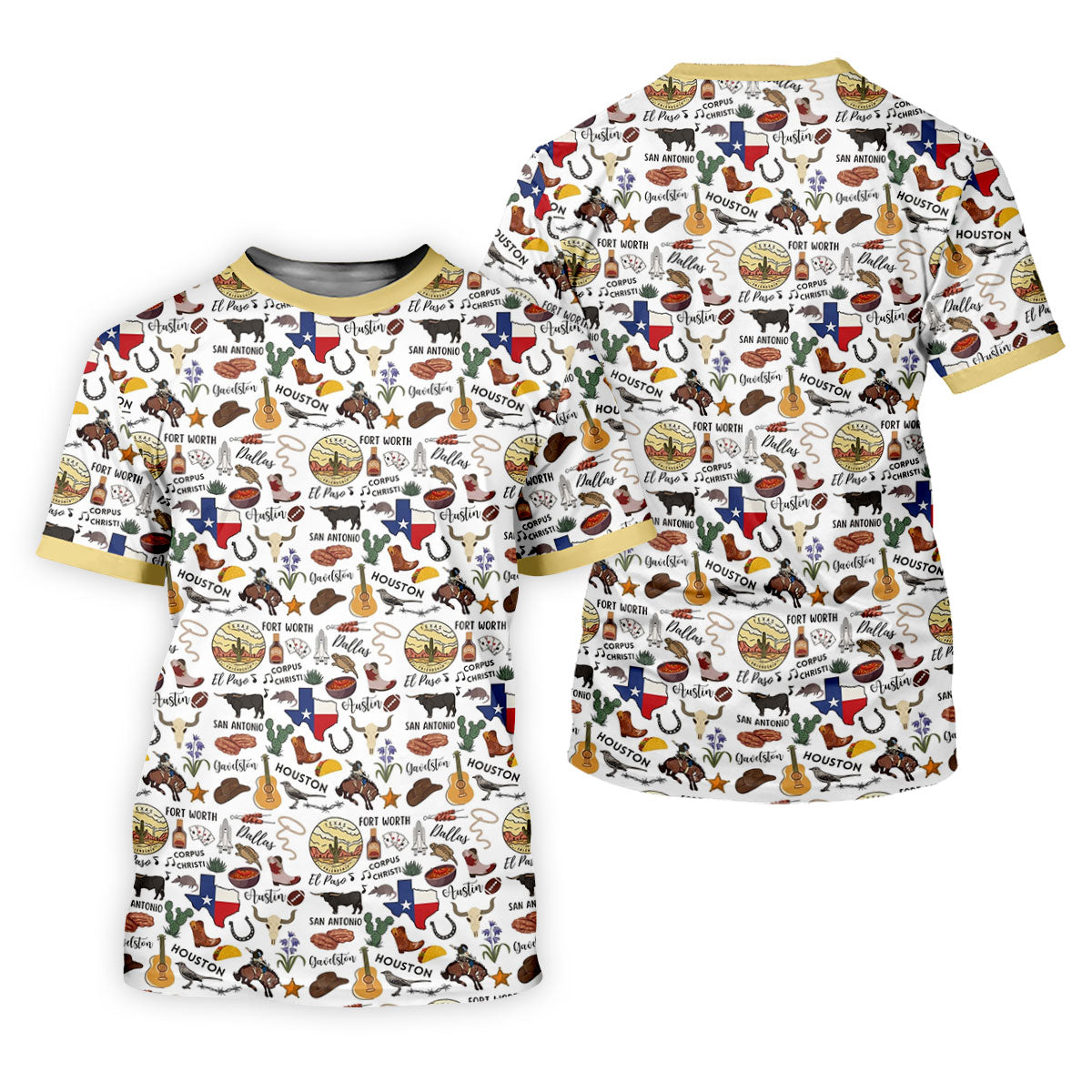 Texas Symbols Western Theme Doodle Style Golf Tops For Men, Polo Shirts For Men, Golf Shirts For Men