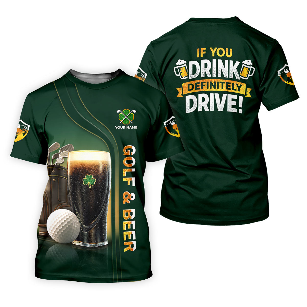 If You Drink Definitely Drive Golf And Beer Black Beer St Patrick's Day Green Golf Tops For Men, Golf Shirts For Men