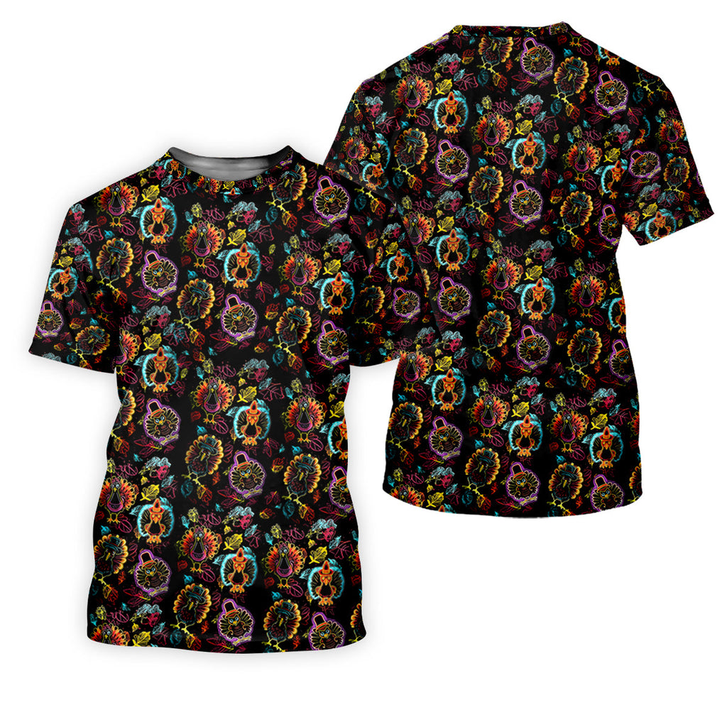 Neon Turkey Thanksgiving Golf Tops For Men, Polo Shirts For Men, Golf Gift For Men, Golfing Apparel
