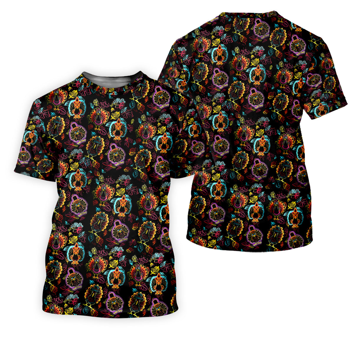Neon Turkey Thanksgiving Golf Tops For Men, Polo Shirts For Men, Golf Gift For Men, Golfing Apparel