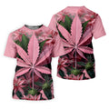 Pink Marijuana Leaf Men's Golf Shirt, Funny Weed Golf Shirt, Custom Mens Golf Shirt