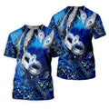 Mardi Gras Masquerade Mask Feather Beads Blue Golf Shirt, Polo Shirts For Men, Golf Shirts For Men