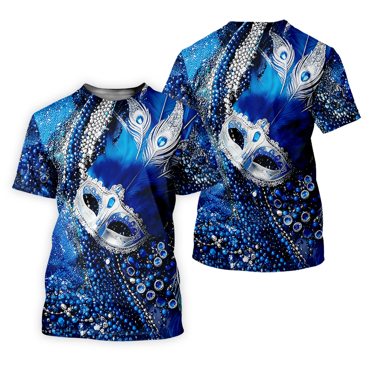 Mardi Gras Masquerade Mask Feather Beads Blue Golf Shirt, Polo Shirts For Men, Golf Shirts For Men
