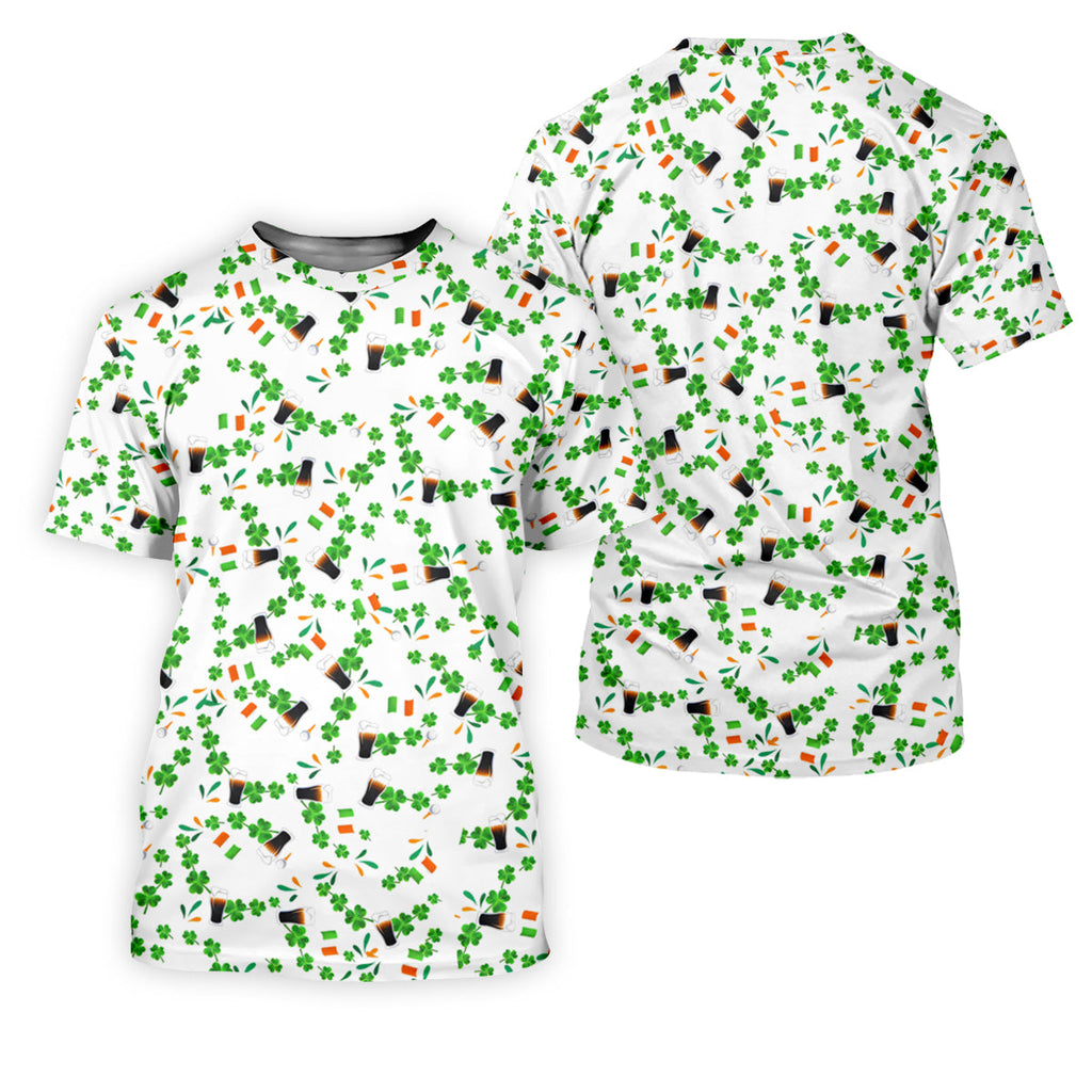 Dark Stout Beer St Patrick's Day Shamrocks White Golf Shirt, Polo Shirts For Men, Golf Shirts For Men