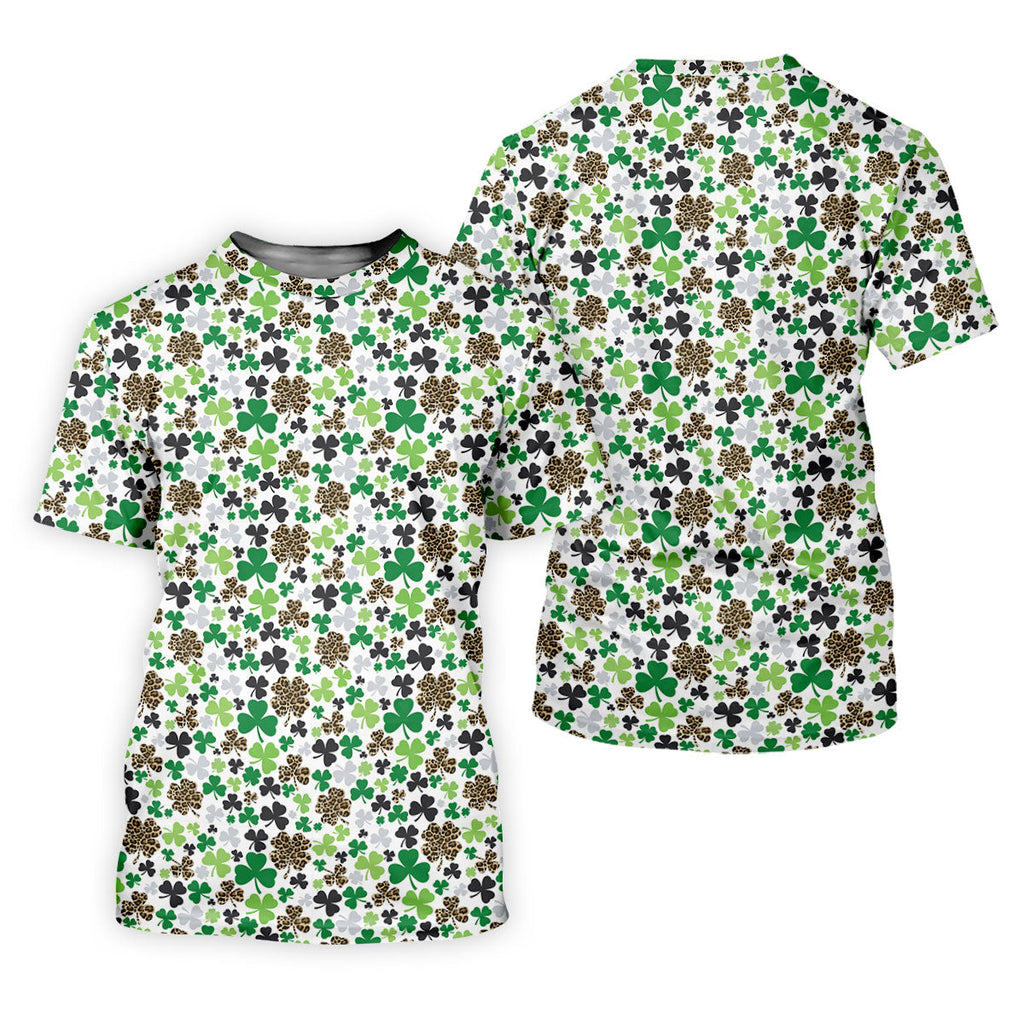 Leopard Pattern St Patrick's Day Shamrock Golf Shirt, Fun Golf Shirts For Men, Polo Shirts For Men