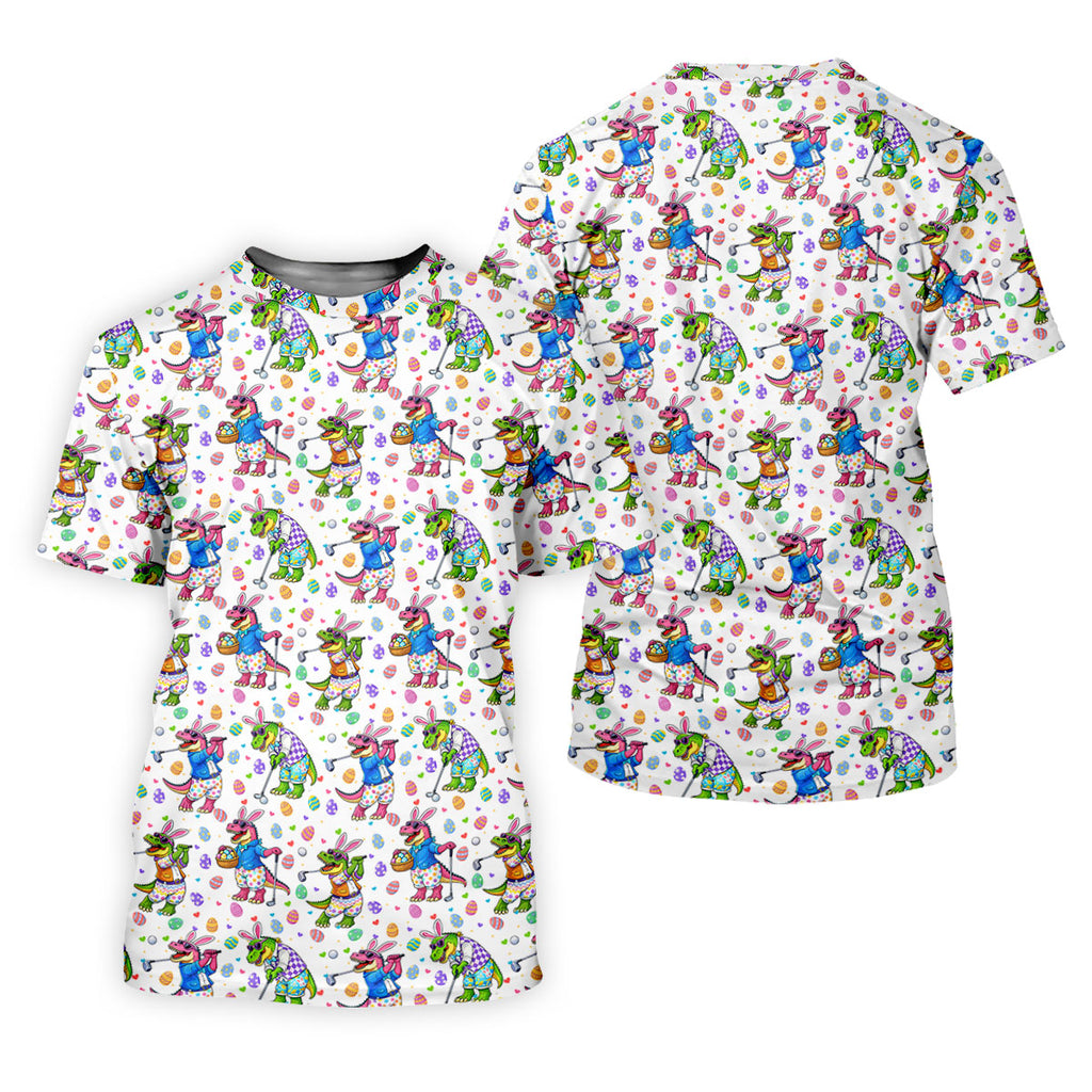 Easter Dinosaur Gradient Pattern Men's Funny Golf Shirts, Golf Shirts For Men, Polo ShirtFor Men