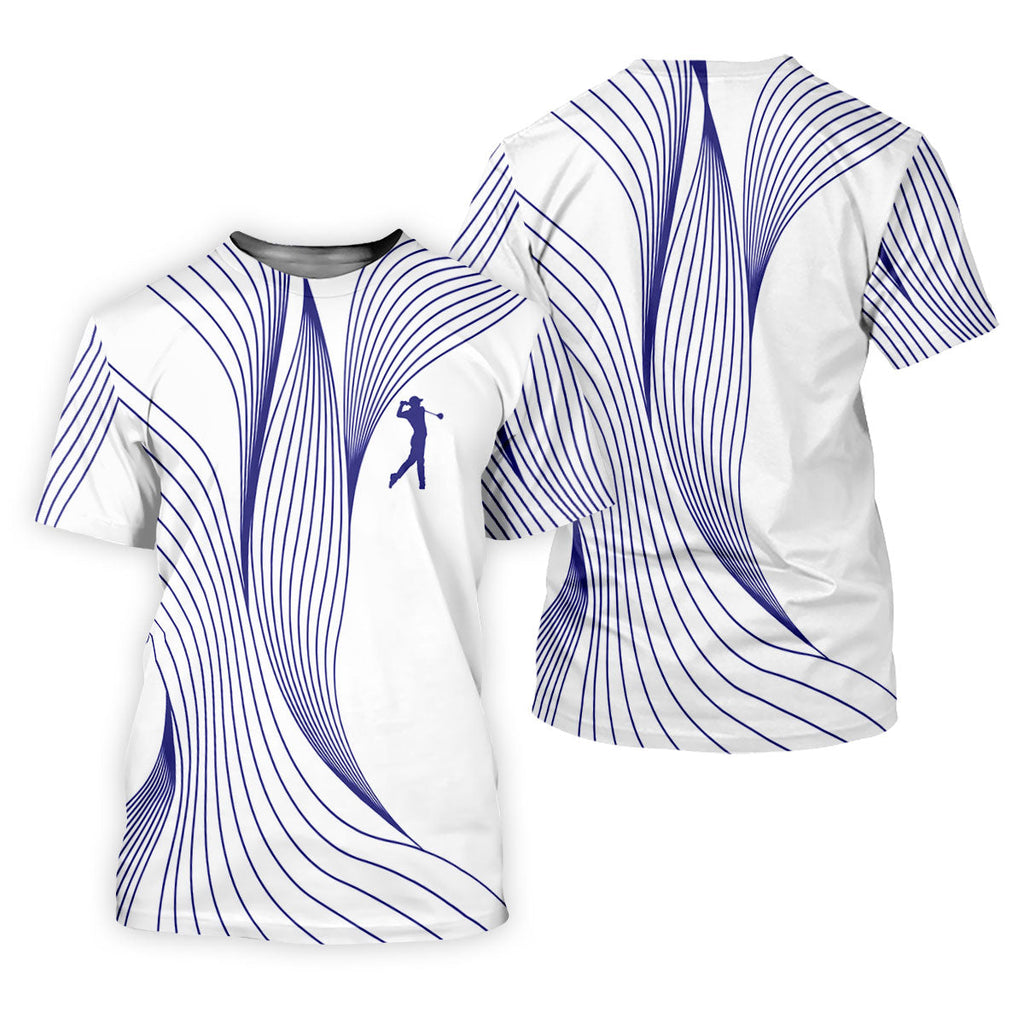 Geometric Line Wavy Line Purple And White Golf Shirts For Men, Men's Golf Shirt, Polo Shirts For Men